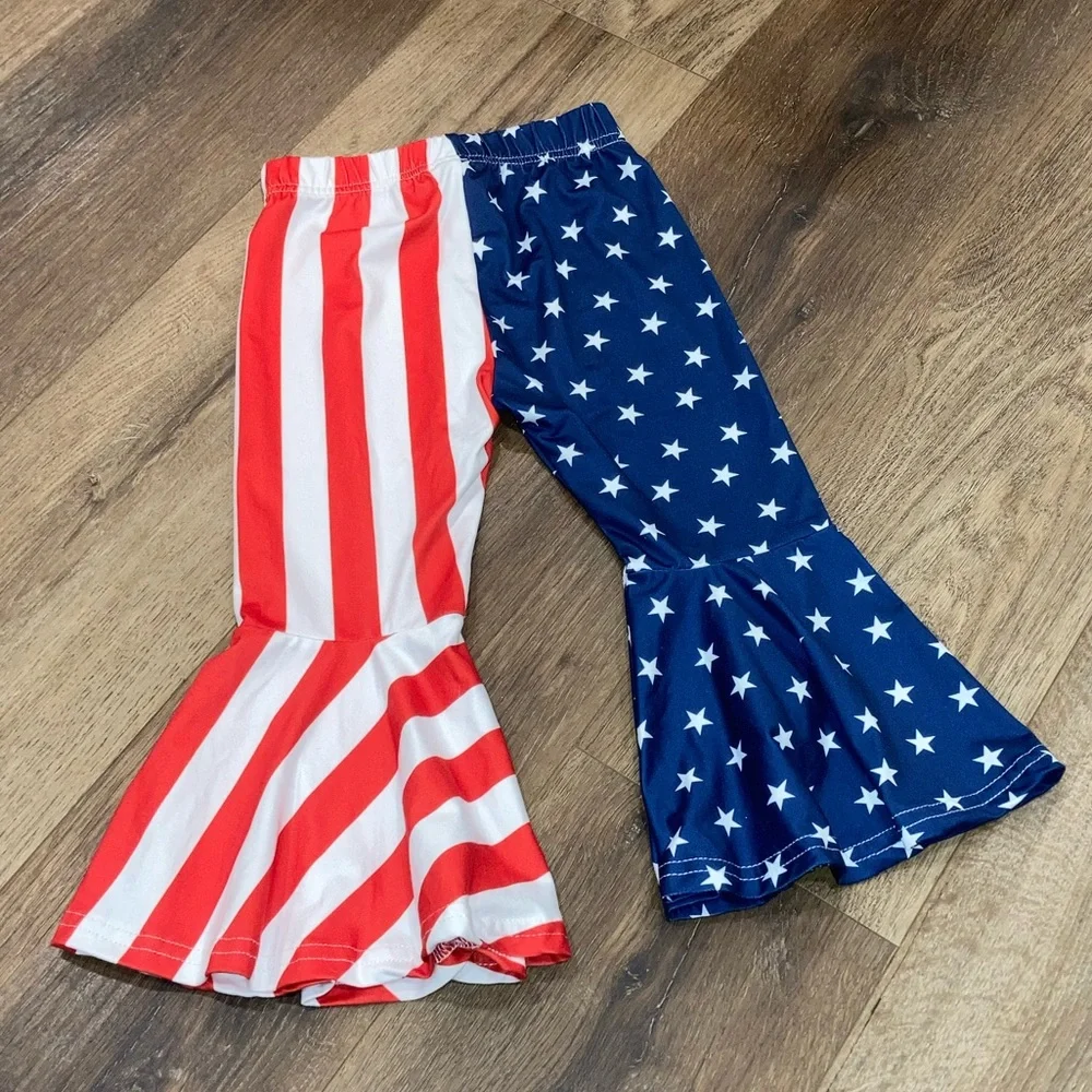 Patriotic Bell Bottoms American Flag July 4th Outfit Pants Flare 3T
